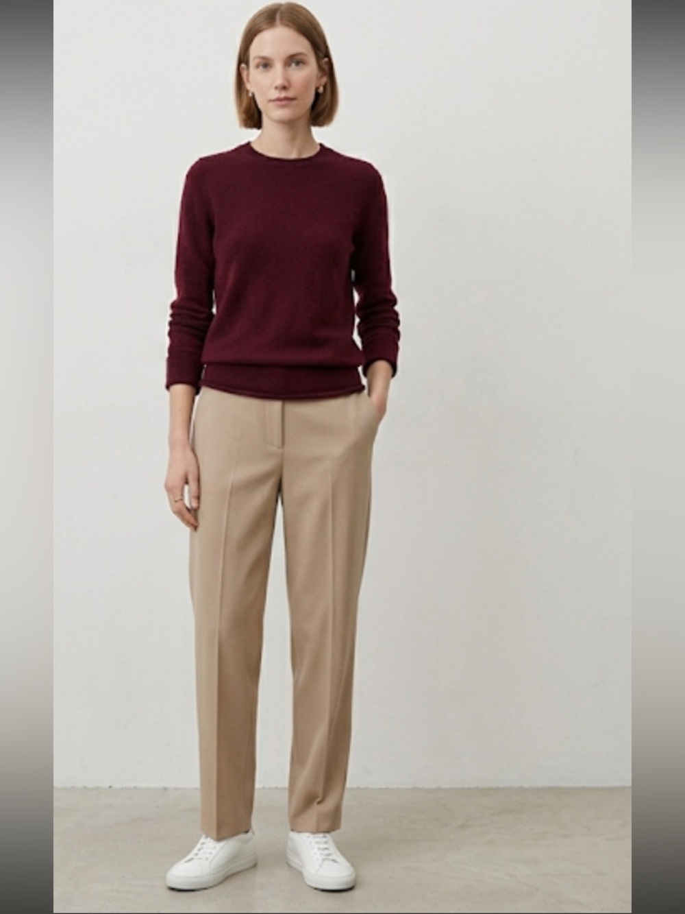 J.Crew 100% Cashmere Rolled Hem Crewneck Sweater Burgundy Size Medium